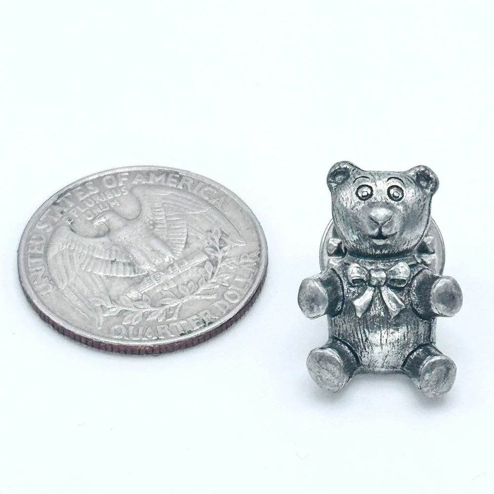 Vintage Teddy Bear Silver Tone Pin Brooch Cute Whimsical Retro Gift Kitsch